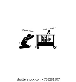 Sleepless nights of parents, not a sleeping child icon on white background