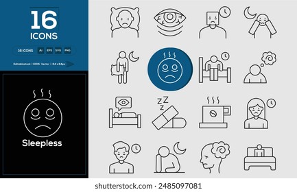 Sleepless Set of high-quality icons that are suitable for Sleepless. And change your next projects with minimalist icon design, perfect for websites, mobile apps, books, social media