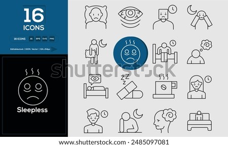 Sleepless Set of high-quality icons that are suitable for Sleepless. And change your next projects with minimalist icon design, perfect for websites, mobile apps, books, social media