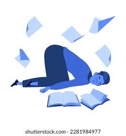 Sleeplessness with Man Falling Down Feeling Sleepy at Daytime Suffer from Insomnia and Sleep Disorder at Night Vector Illustration