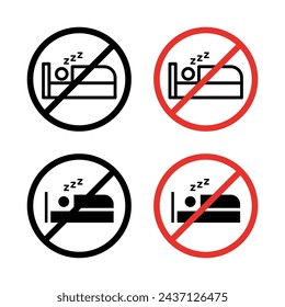 Sleepover Ban Sign Icon Set. Rest Warning and Overnight stay prohibition vector symbol in a black filled and outlined style. Night Sleep Restraint Sign.