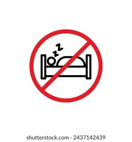 Sleepover Ban Sign Vector Line Icon Illustration.