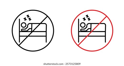 Sleepover ban signs vectors set in black and red colors on white background.