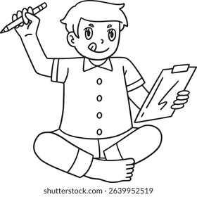 Sleepover Boy doing Homework Isolated Coloring 