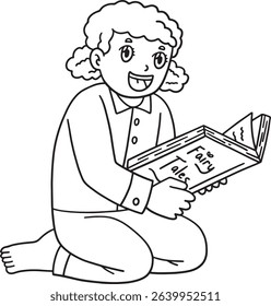 Sleepover Girl Reading Isolated Coloring Page 