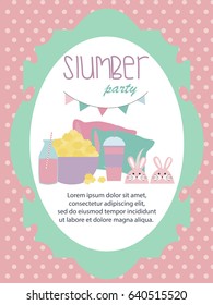 Sleepover invitation card with cute elements. Girl party. Vector illustration