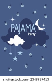 Sleepover invitation, sky in night lights, clouds and moon