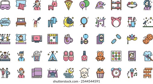 Iconos de fiesta de pijamas Colección de iconos vectoriales de alta calidad con trazo editable. Ideal para Profesional y Proyectos Creativos.