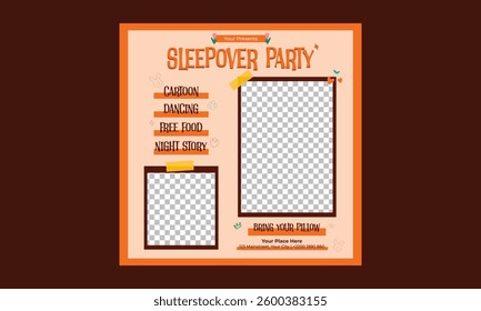 Sleepover Party Socials Media. Template for invitation, cover, banner, poster, flyer. Vector illustration.