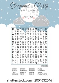 sleepover party word search puzzle printable stock vector royalty free 2004632546
