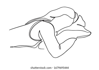 sleepping woman one line vector drawing  girl asleepline illustration  drawing woman having sleep  Dreaming person laying in bed illustration