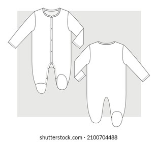 NEWBORN’s sleepsuit romper technical sketches for babys