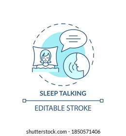 Sleeptalking turquoise concept icon. Parasomnia symptom. Psychological problem. Sleep disorder idea thin line illustration. Vector isolated outline RGB color drawing. Editable stroke