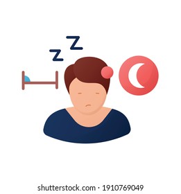 Icono plano de sonambulismo. Trastorno del sueño. Concepto de sueño saludable. Tratamiento de problemas de sueño. Problemas lunáticos. Lunático. Atención de la salud. Ilustración vectorial aislada por color 