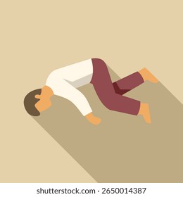 Homem sonâmbulo rastejando no chão, tendo um sonho vívido ou paralisia do sono, um distúrbio comum do sono