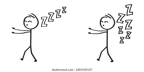 Sleepwalking or sleep walking. Cartoon clock sleep time. Face eye, sleep icon, night dreams and bedtime idea. Sleeping or walk sign. Sweet dreams. Zzz, Zzzz, snooze. Ringing eyes pictogram.