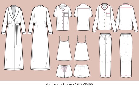 Sleepwear vector isolated template illustration, bathrobe, pajamas, shorts, tank top. svg