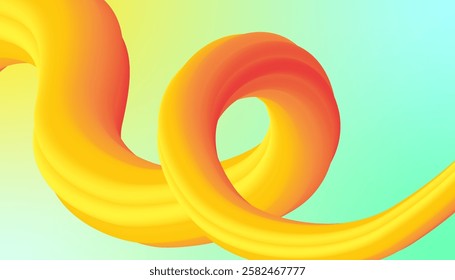 sleepy 3d abstract illustration in orange-green color, volumetric line made of circles. abstract colorful background