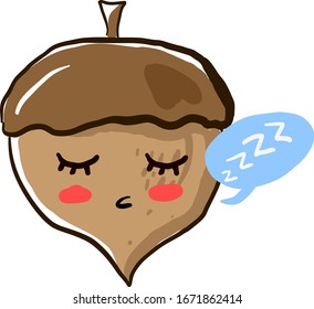 Sleepy acorn, illustration, vector on white background.