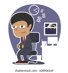 sleepy african businessman drinking a cup of coffee at night
