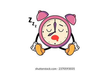 Sleepy Alarm Clock Character Cartoon Vector Illustration Isolated on White Background