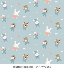 Sleepy animals seamless vector pattern