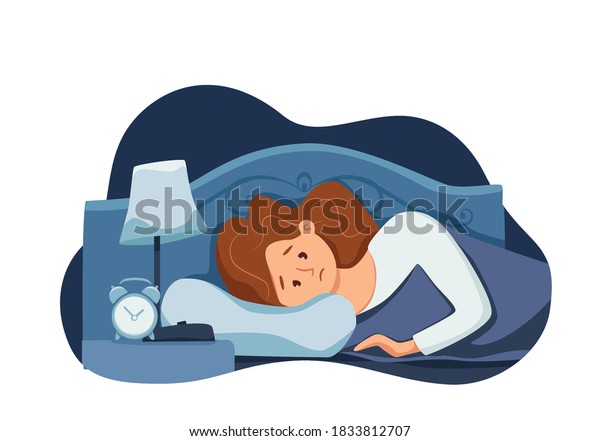 Sleepy Awake Woman Bed Suffers Insomnia Stock Vector (Royalty Free ...