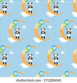 Sleepy baby panda seamless vector pattern. Panda collection