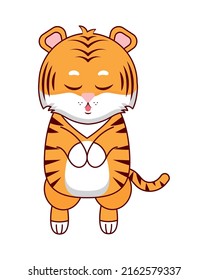 sleepy baby tiger on white background