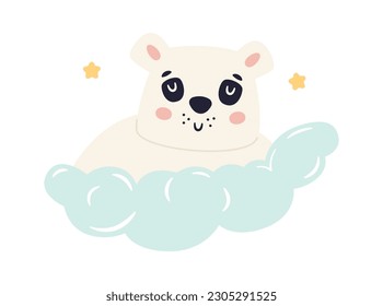 Sleepy Bear On Cloud Vector Illustration