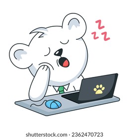 Sleepy bear sticker in flat style 