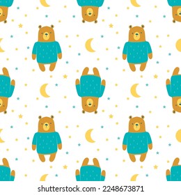 Sleepy bears pattern with moon and stars.