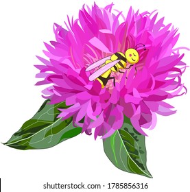 Sleepy bee taking a nap inside of a pretty pink fluffy summer flower vector illustration design