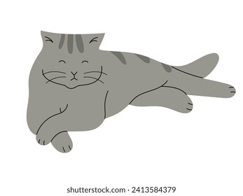 Sleepy British shorthair cat, hand drawn vector illustration in flat design, isolated on white