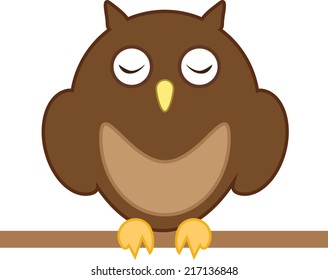 Sleepy Brown Owl on a Branch Vector