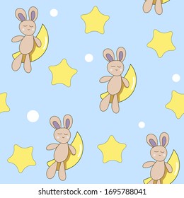 sleepy Bunny on the moon. seamless pattern with stars