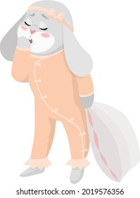 sleepy bunny with a pillow. Baby animal concept illustration for nursery, character for children