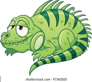 Sleepy cartoon iguana. Vector illustration with simple gradients. All in a single layer.