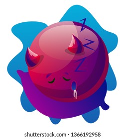 Sleepy cartoon purple monster vector illustartion on white background