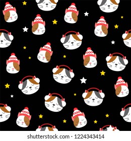 sleepy cat Christmas  seamless pattern in flat design.