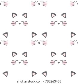 Sleepy cat face. Seamless vector pattern