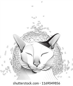 Sleepy cat outline with globe explode