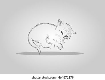 SLEEPY CAT VECTOR vintage sketch artwork style