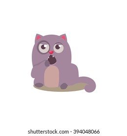 Sleepy Cat Yawning Adorable Emoji Flat Vector Caroon Style Isolated Icon 