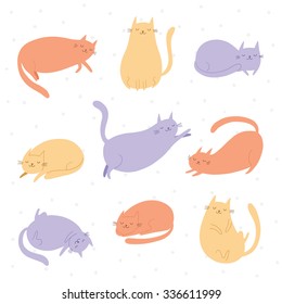 Sleepy cats vector set in color