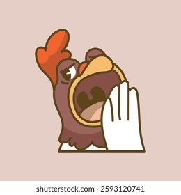 sleepy chicken emoticon  with outline flat vector design