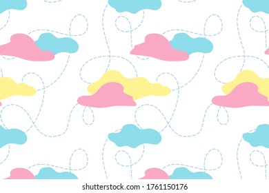 Sleepy cloud vector seamless pattern. Nice cloudy sky illustration for pajama, fabric, textile, wallpaper, cover. Children background