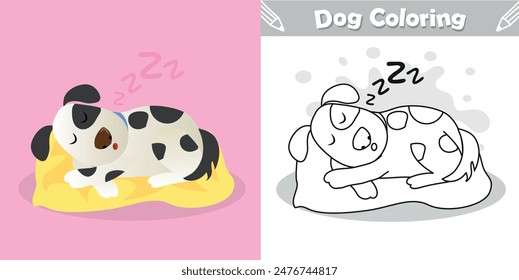 Sleepy cute dog coloring for kids