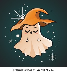 sleepy cute ghost wearing hat