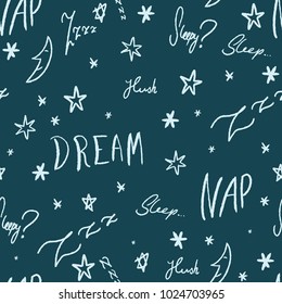 Sleepy Doodle - Sleep Time Vector Pattern With Handwritten Words.